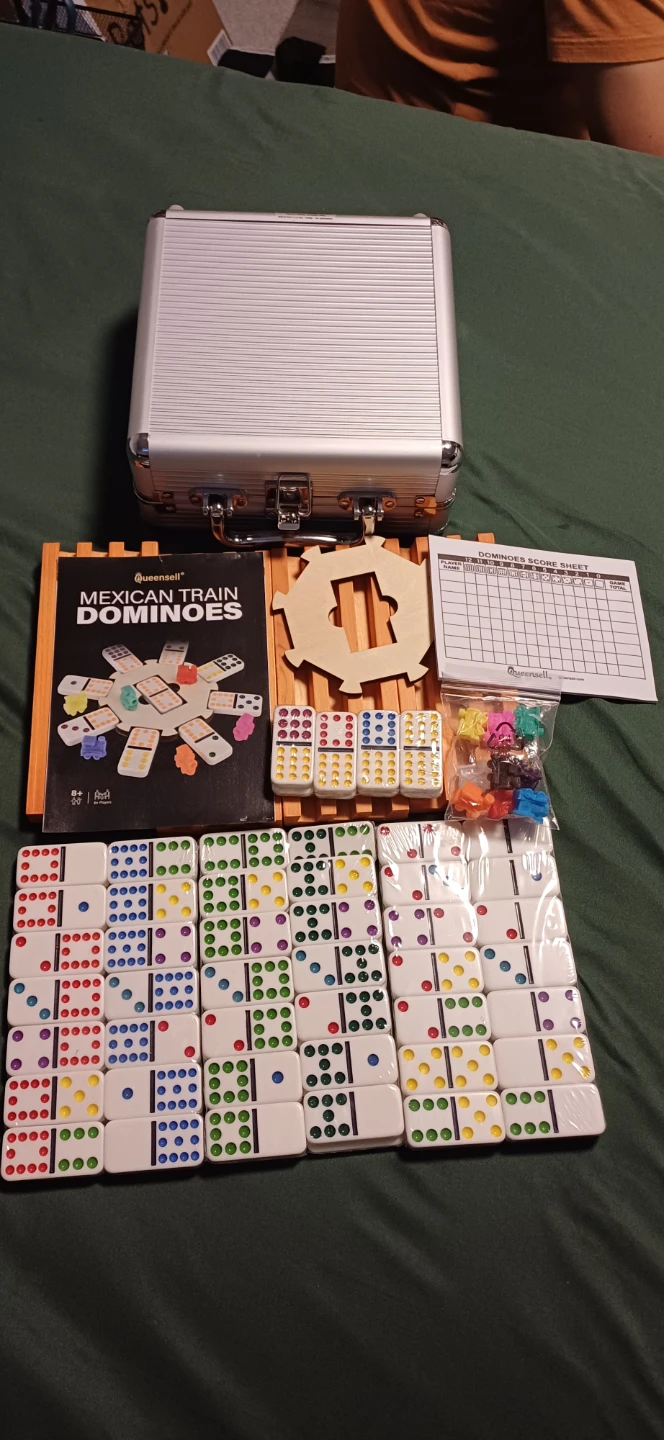 Queensell Mexican Train Dominoes Set with Aluminum Case - photo 5