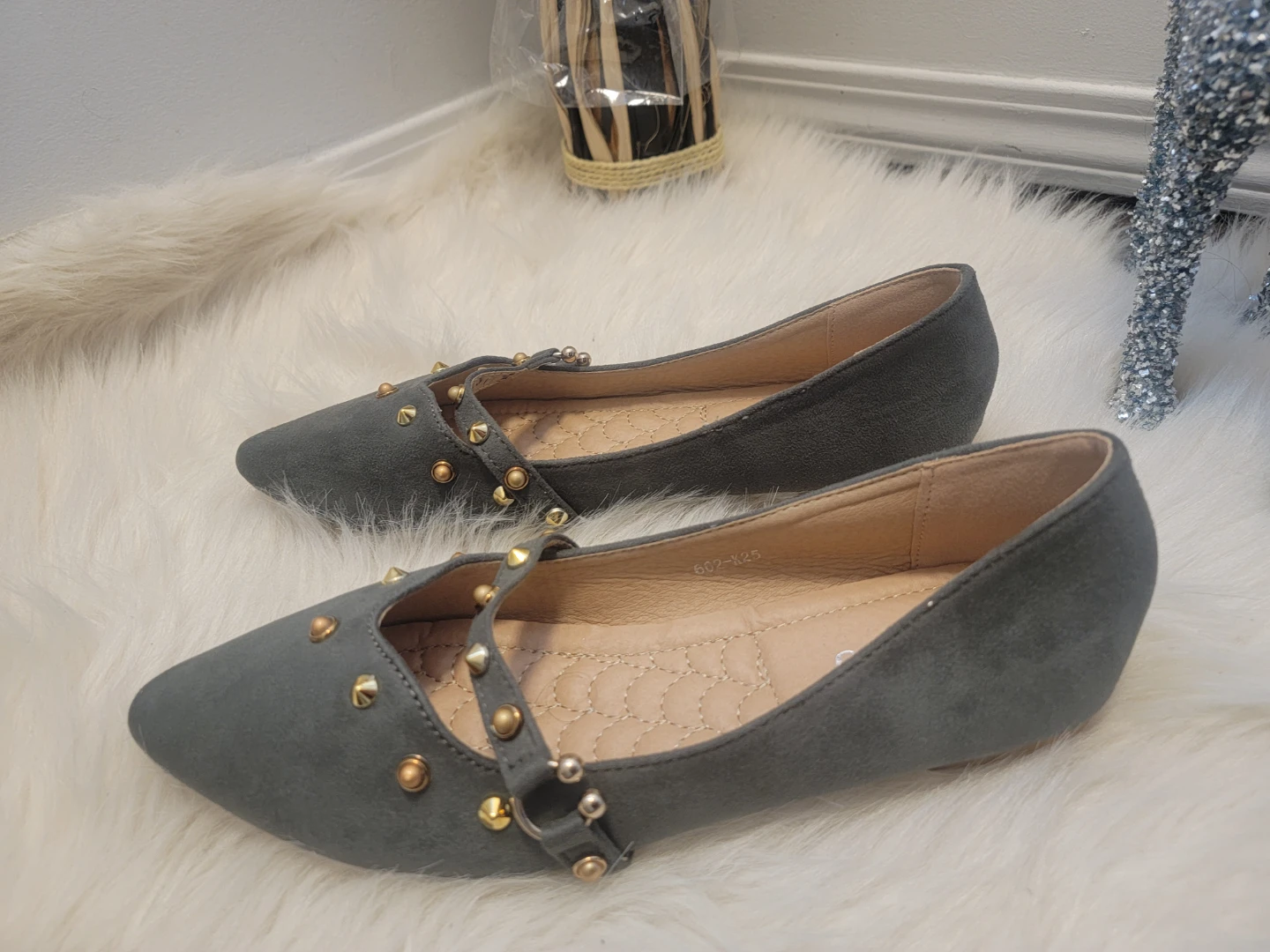 Grey Studded Ballet Flats Size 41 - photo 2