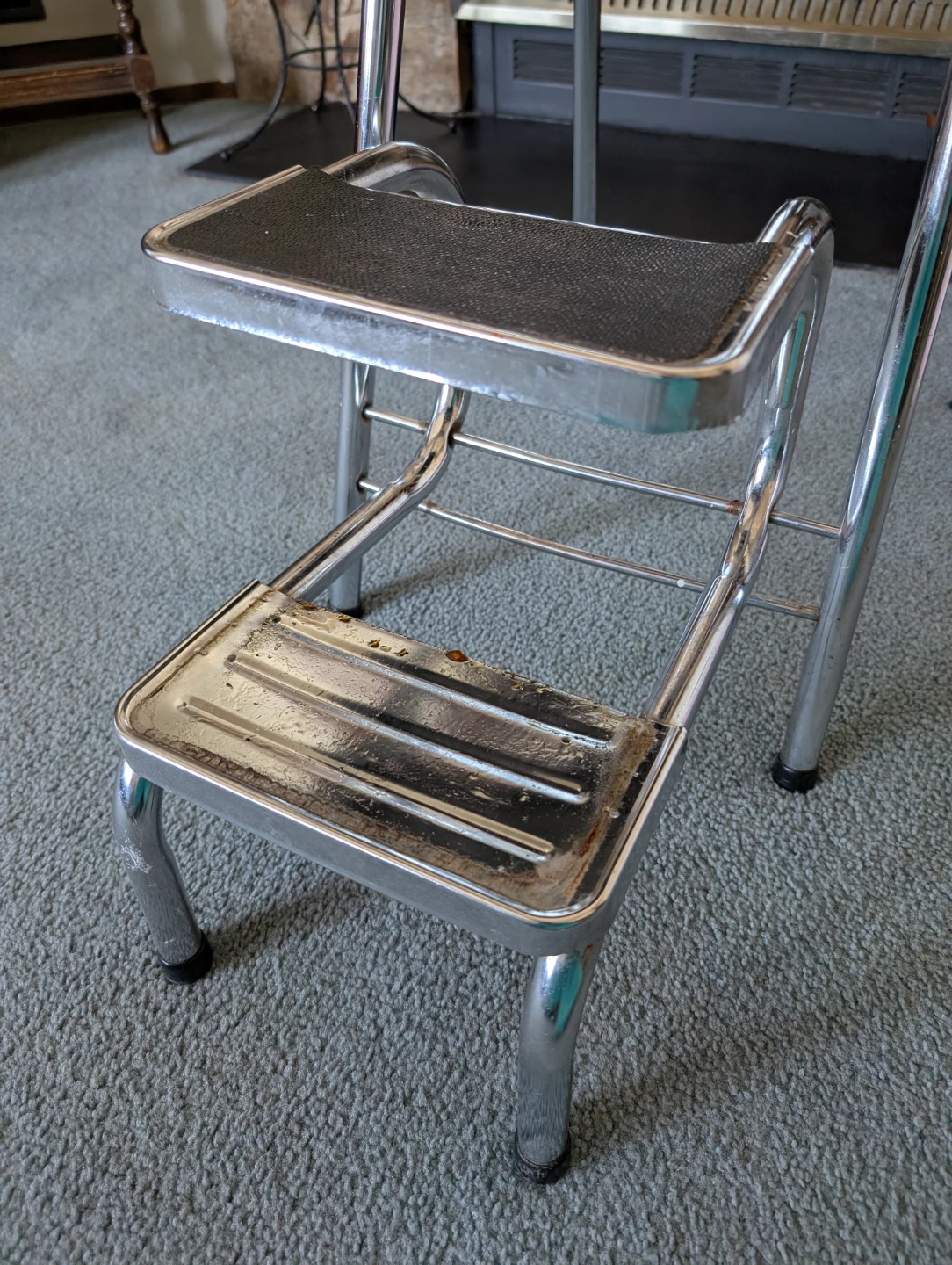 Vintage Step Stool Chair Cream Vinyl Chrome 🆓 - photo 4