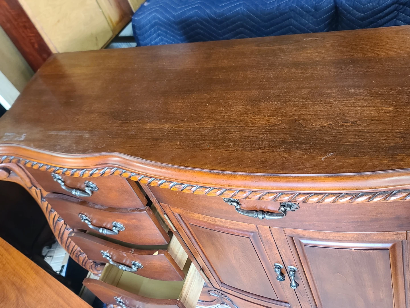 Ornate Carved Wood Dresser and Mirror Set - photo 4
