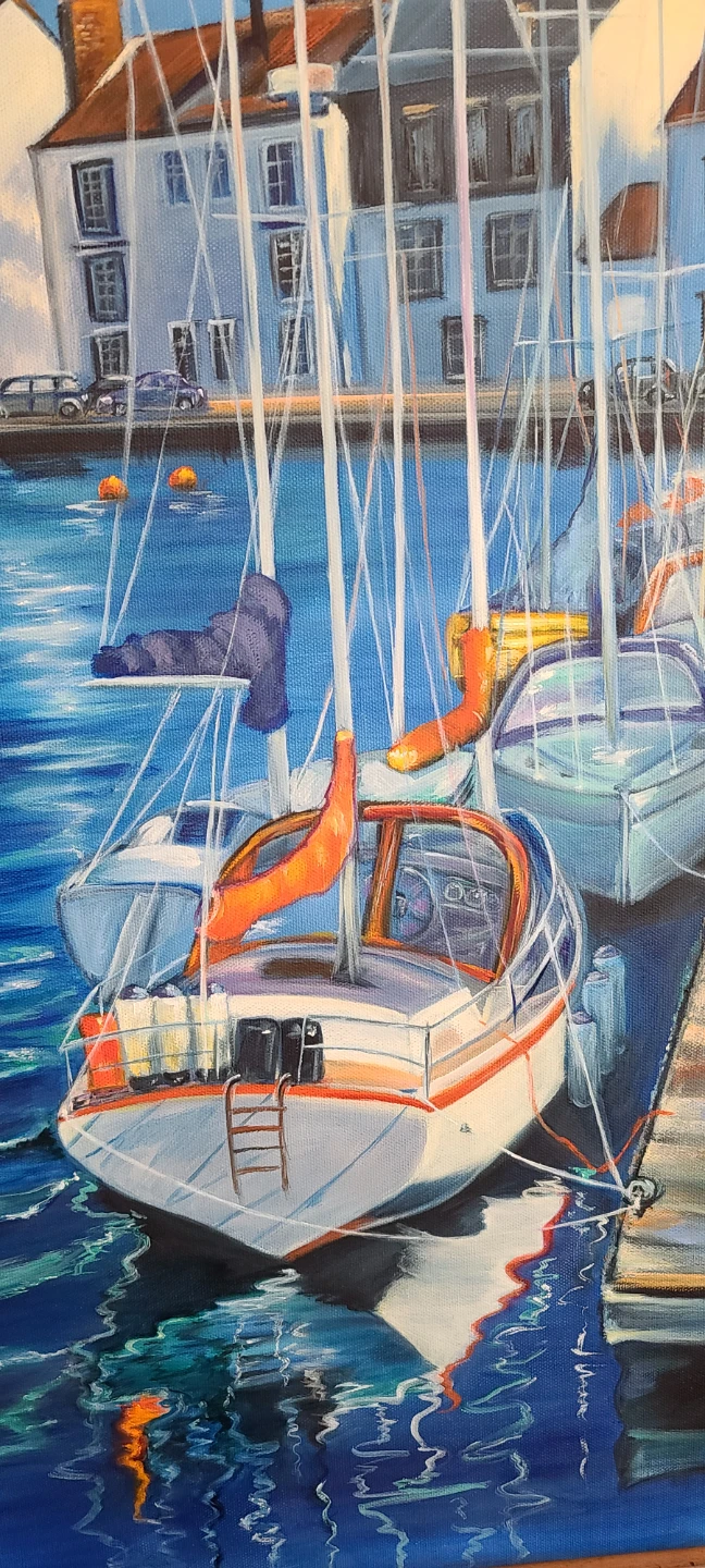 Original Painting of a Harbour Scene with Sailboats - photo 2