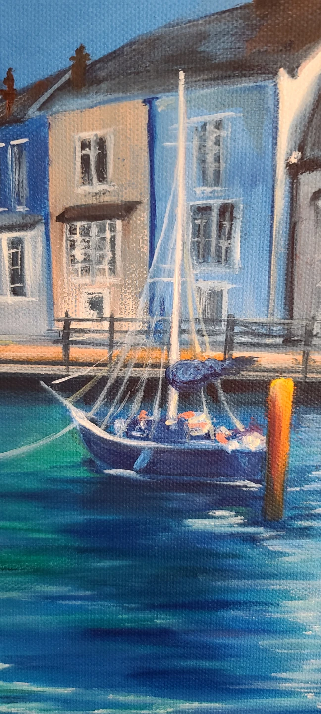 Original Painting of a Harbour Scene with Sailboats - photo 3