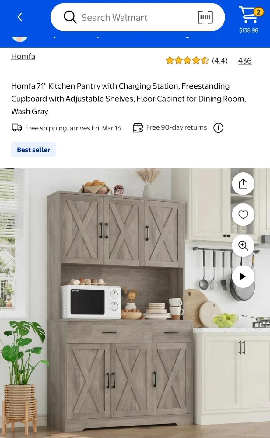 Homfa 71" Kitchen Pantry with Charging Station - photo 3