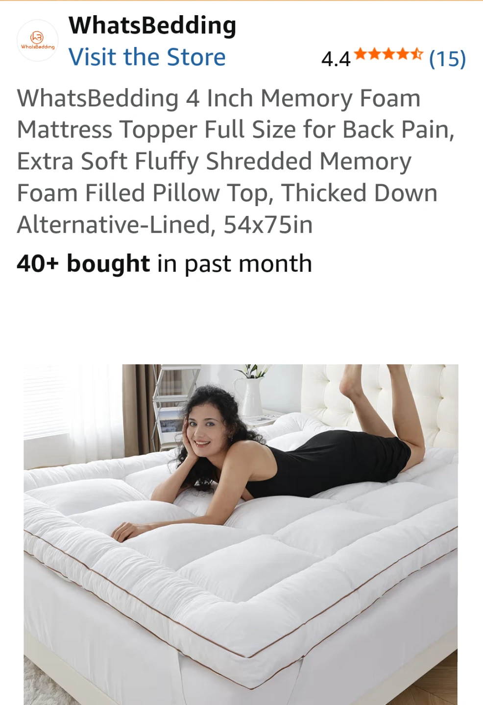 WhatsBedding 4 Inch Memory Foam Mattress Topper - Full