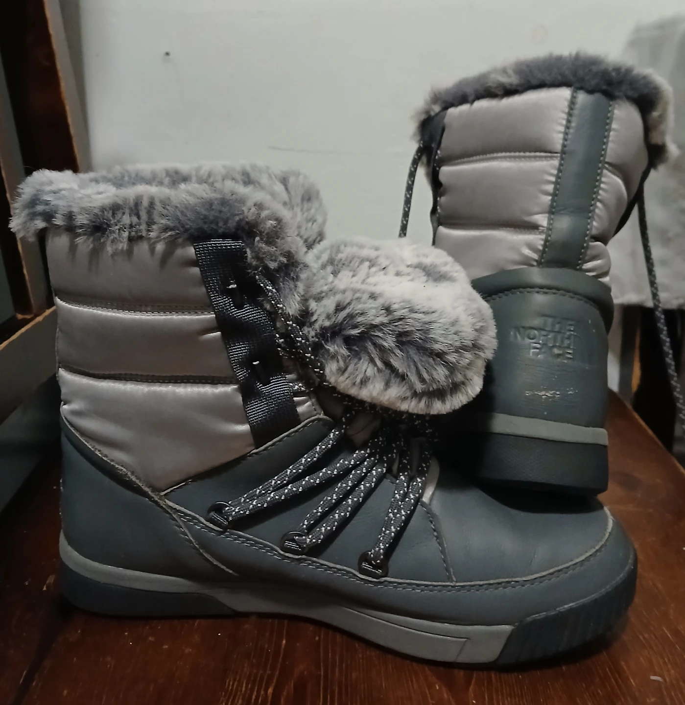 The North Face Kids Winter Boots Gray Faux Fur Lined