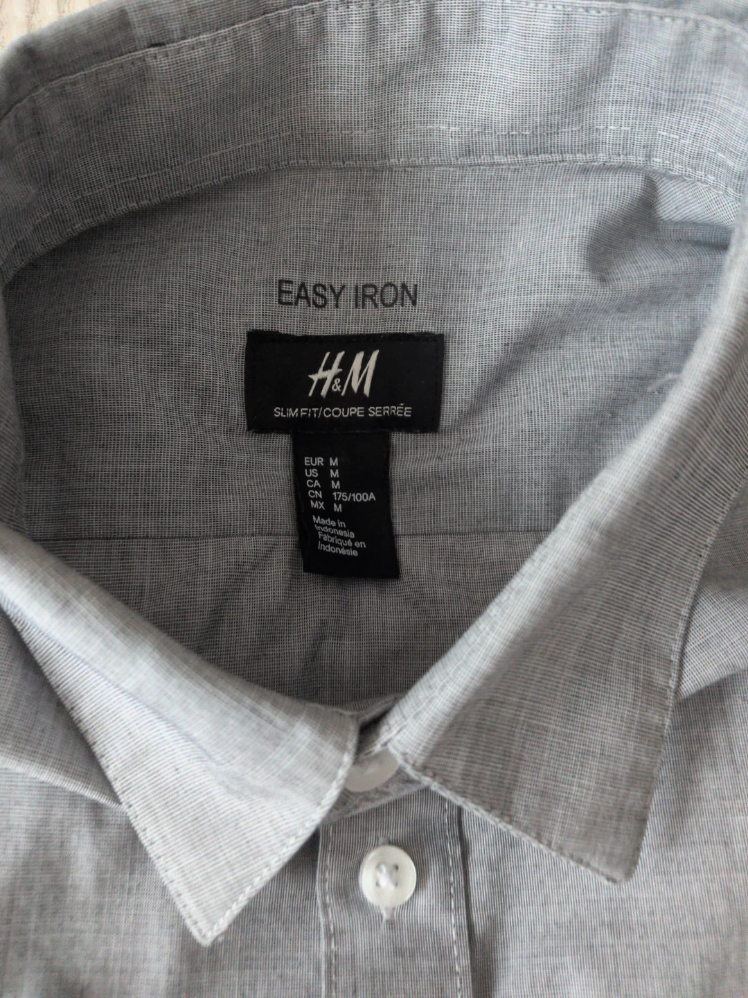 H&M Men's Grey Slim Fit Easy Iron Button-Up Shirt - Size Medium - photo 2
