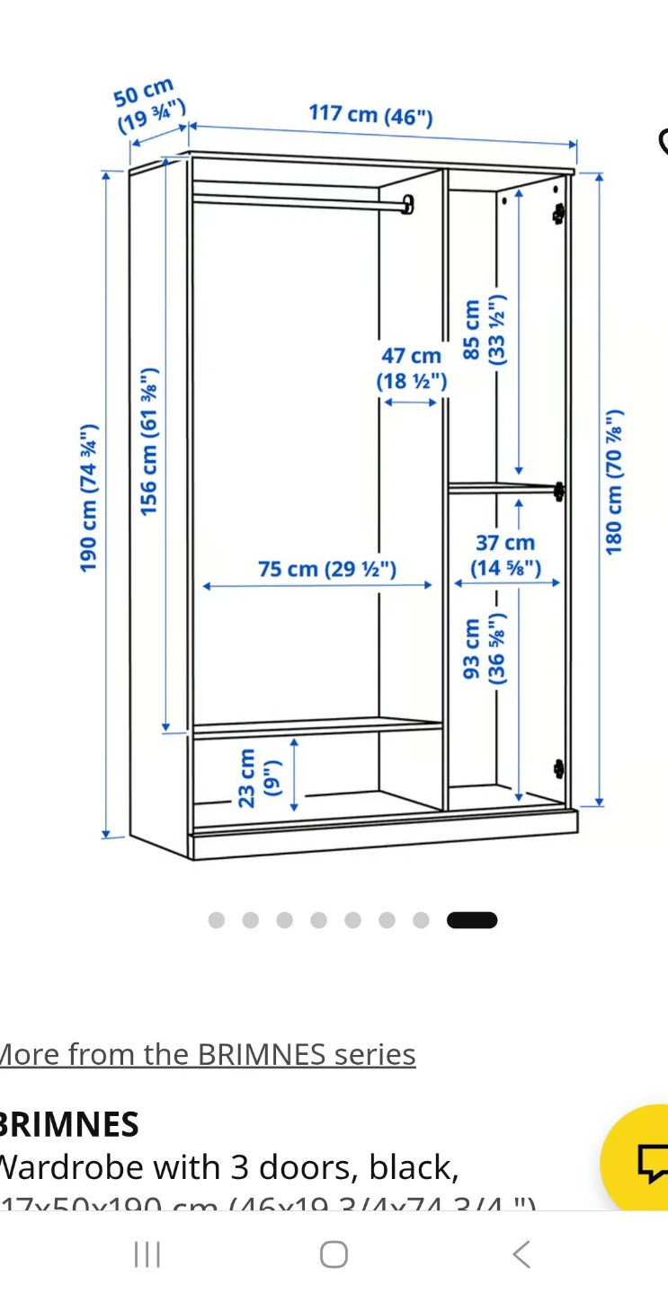 IKEA BRIMNES Wardrobe with 3 Doors, Black brown - photo 3