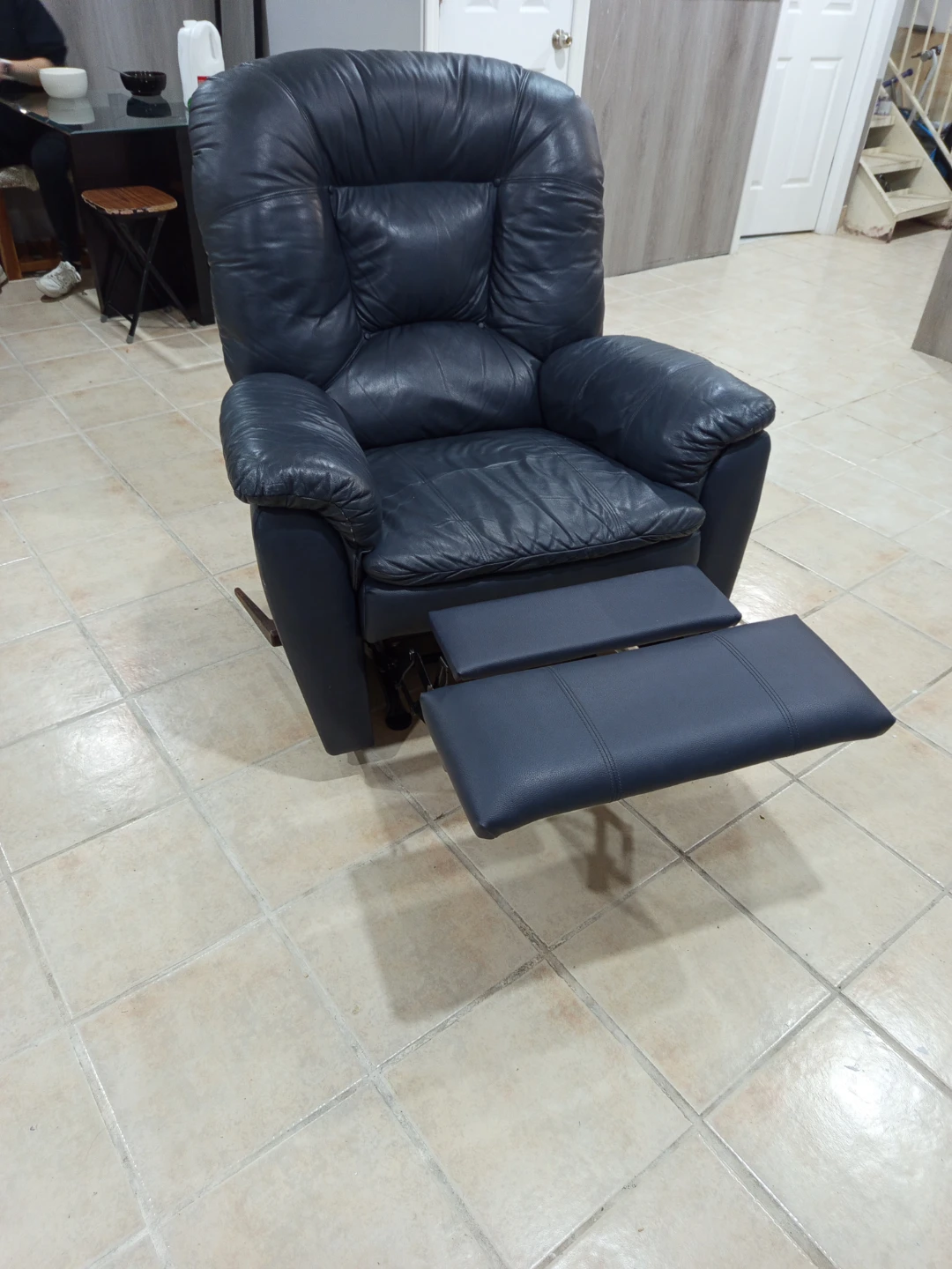Dark Blue Leather Recliner Chair