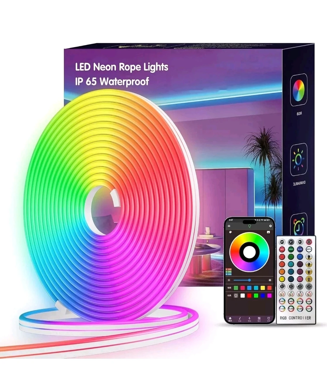 32.8ft RGB Neon Rope Lights | App & Remote Control Music