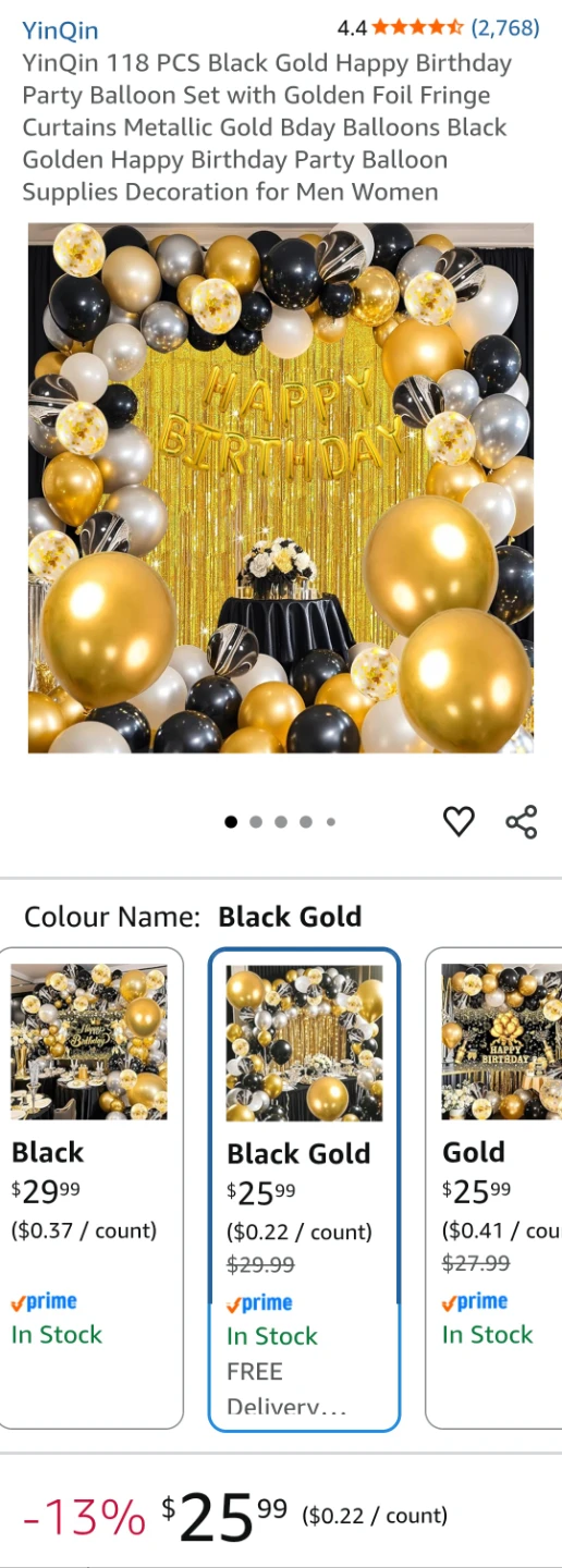 BNIB 118 PCS Black Gold Happy Birthday Party Balloon Set - photo 2