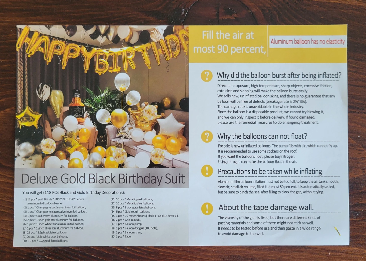 BNIB 118 PCS Black Gold Happy Birthday Party Balloon Set - photo 5