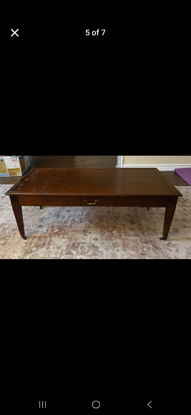 Vintage Wood Coffee Table with Drawer - photo 5