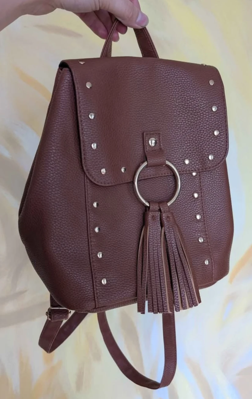 Brown Backpack with Studs and Tassels