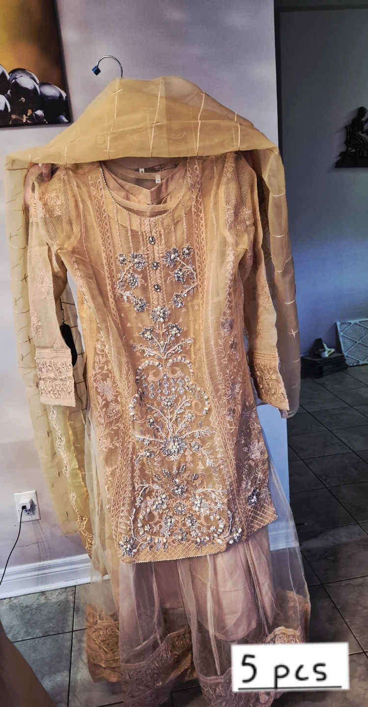 Peach Embroidered 5 Piece Outfit with Dupatta - photo 4