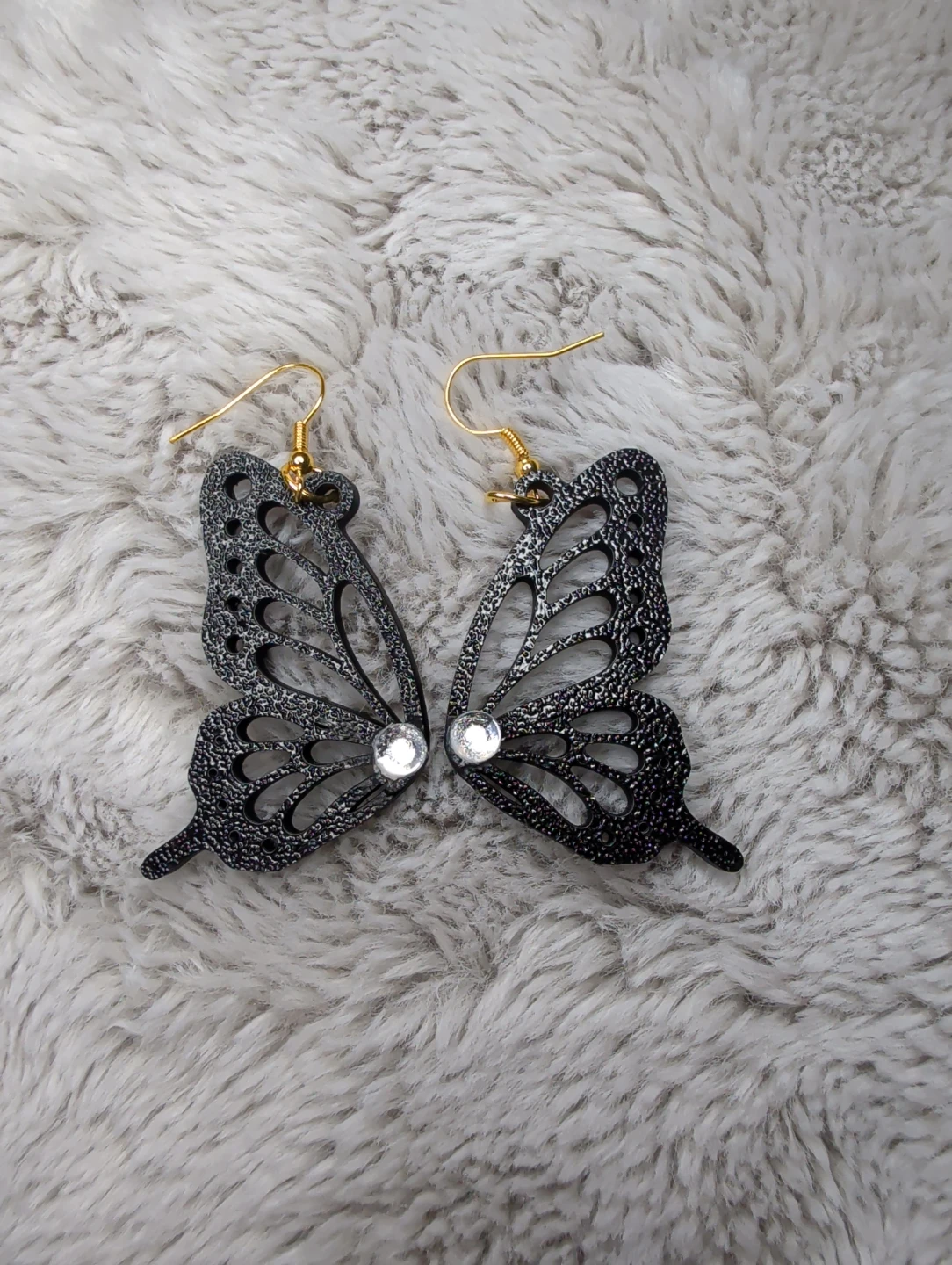 Custom Black Butterfly Earrings with Rhinestones - photo 3