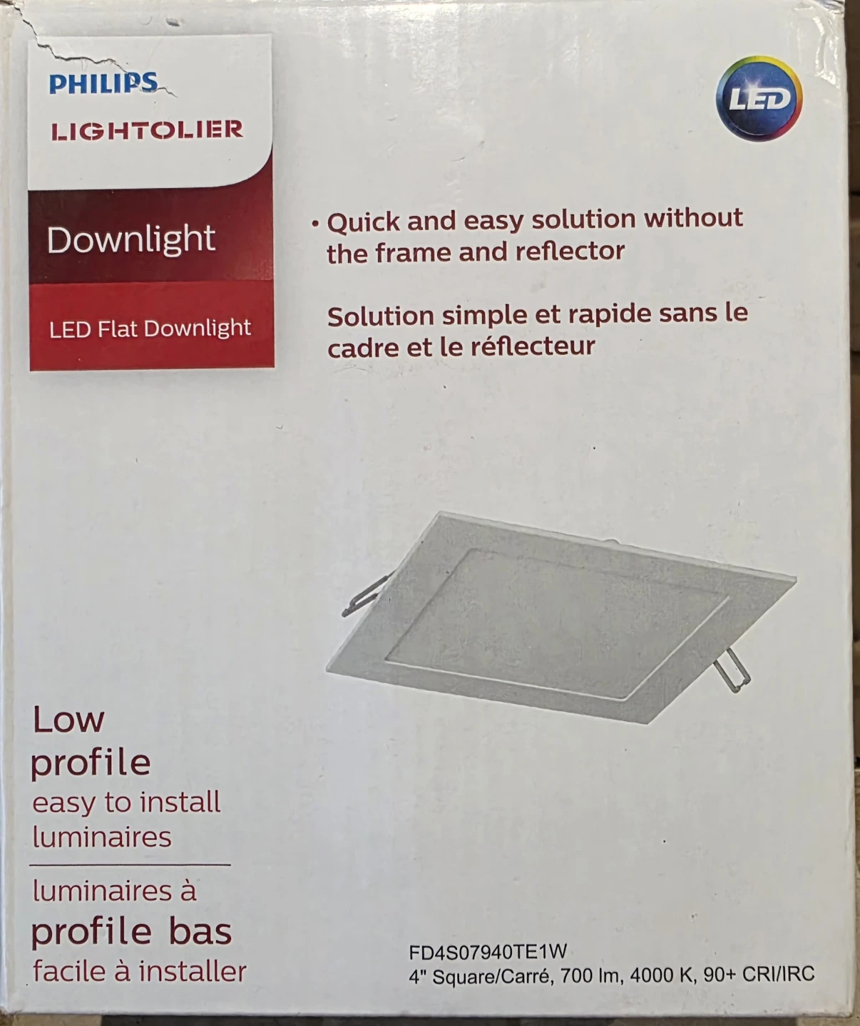 Philips Lightolier LED Flat Downlight - 4" Square, 700 lm, 4000K