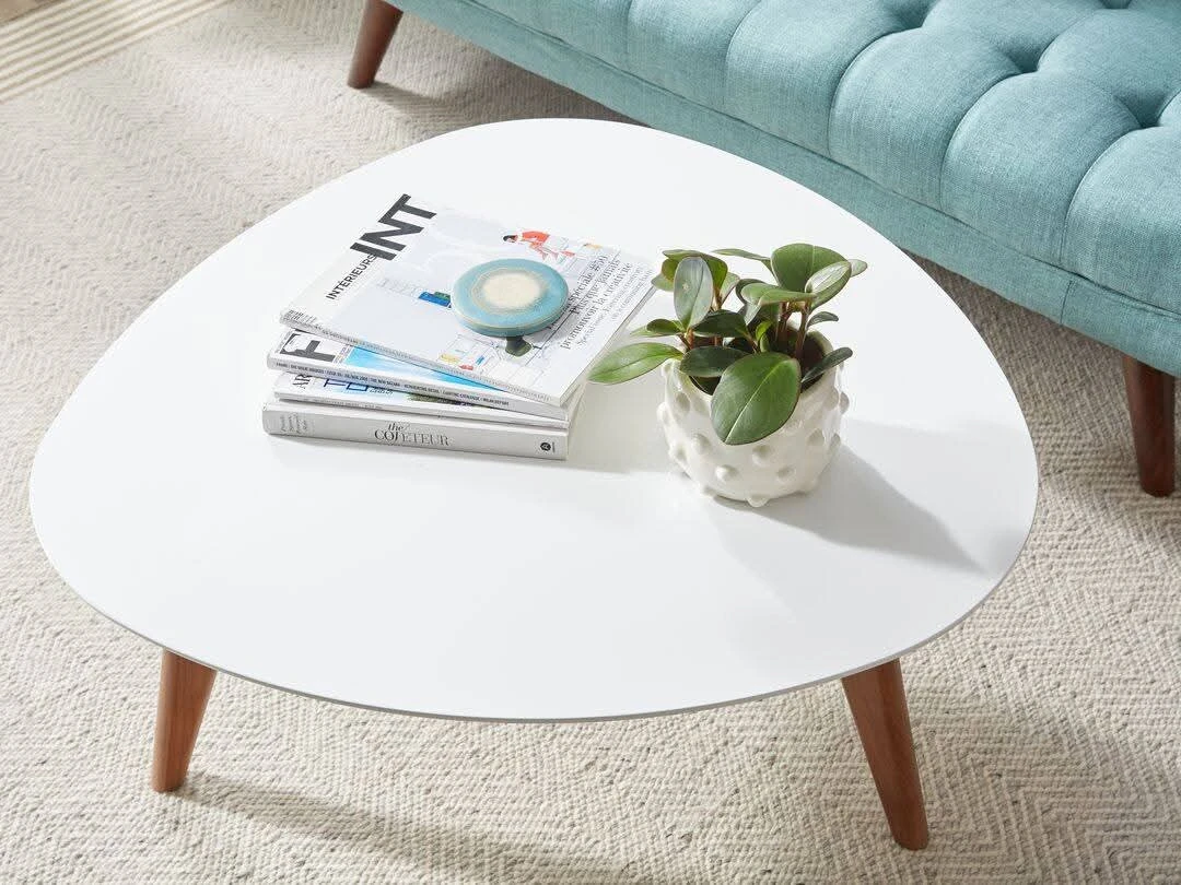 Structube White Oval Coffee Table with Wooden Legs