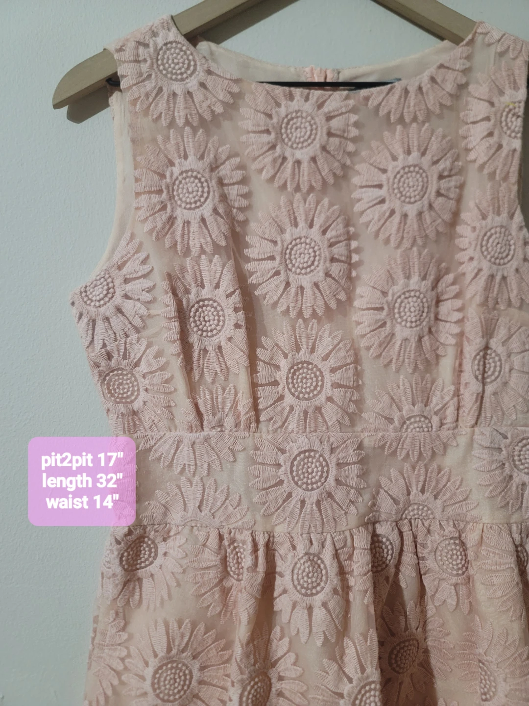 Pink Daisy Lace Dress Coquette Cottage Sz M Spring Easter - photo 3