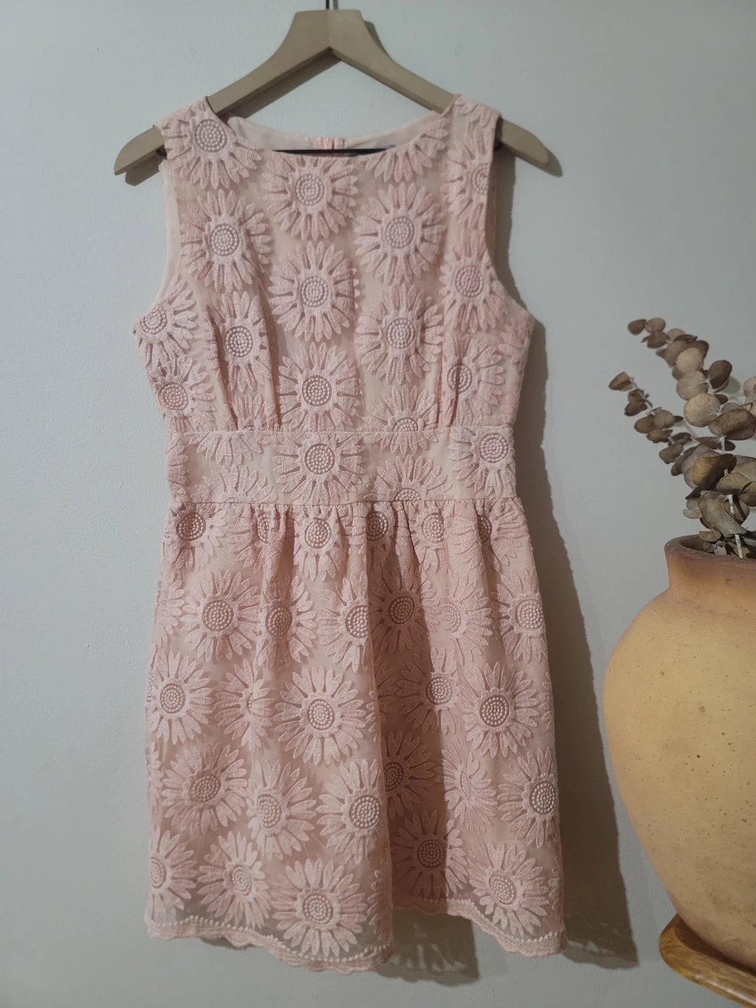 Pink Daisy Lace Dress Coquette Cottage Sz M Spring Easter - photo 4