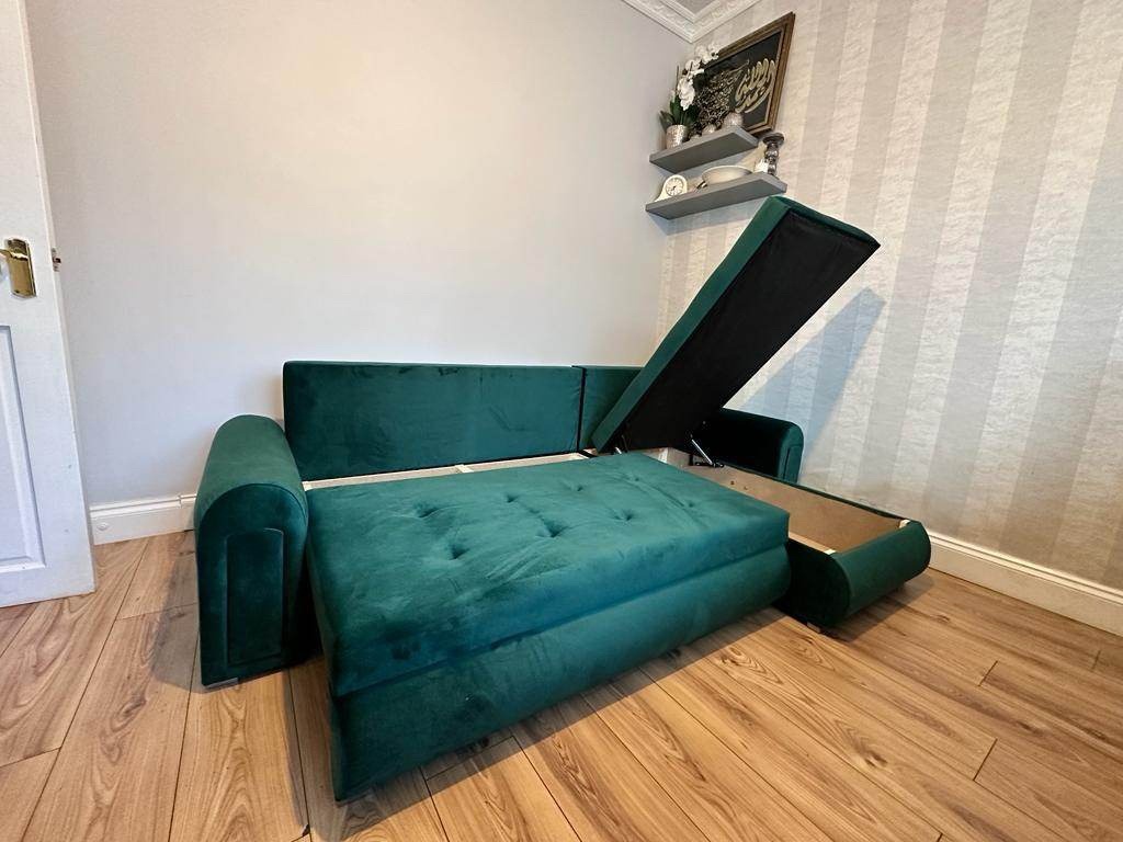 Green Velvet Sofa Bed with Storage - photo 4