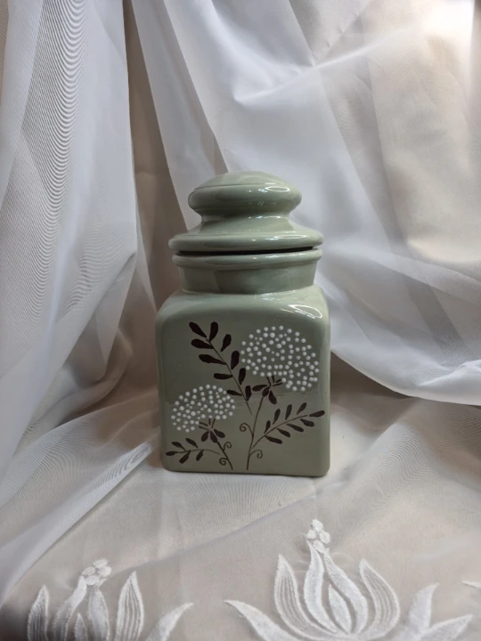 Beautiful Vintage 9" Total Tall Ceramic Hand Painted...