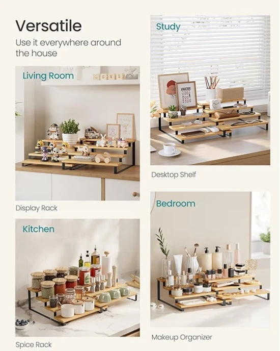 🥕 NEW!  SONGMICS 4 Tier Bamboo Spice Rack Organizer (set of 4!)