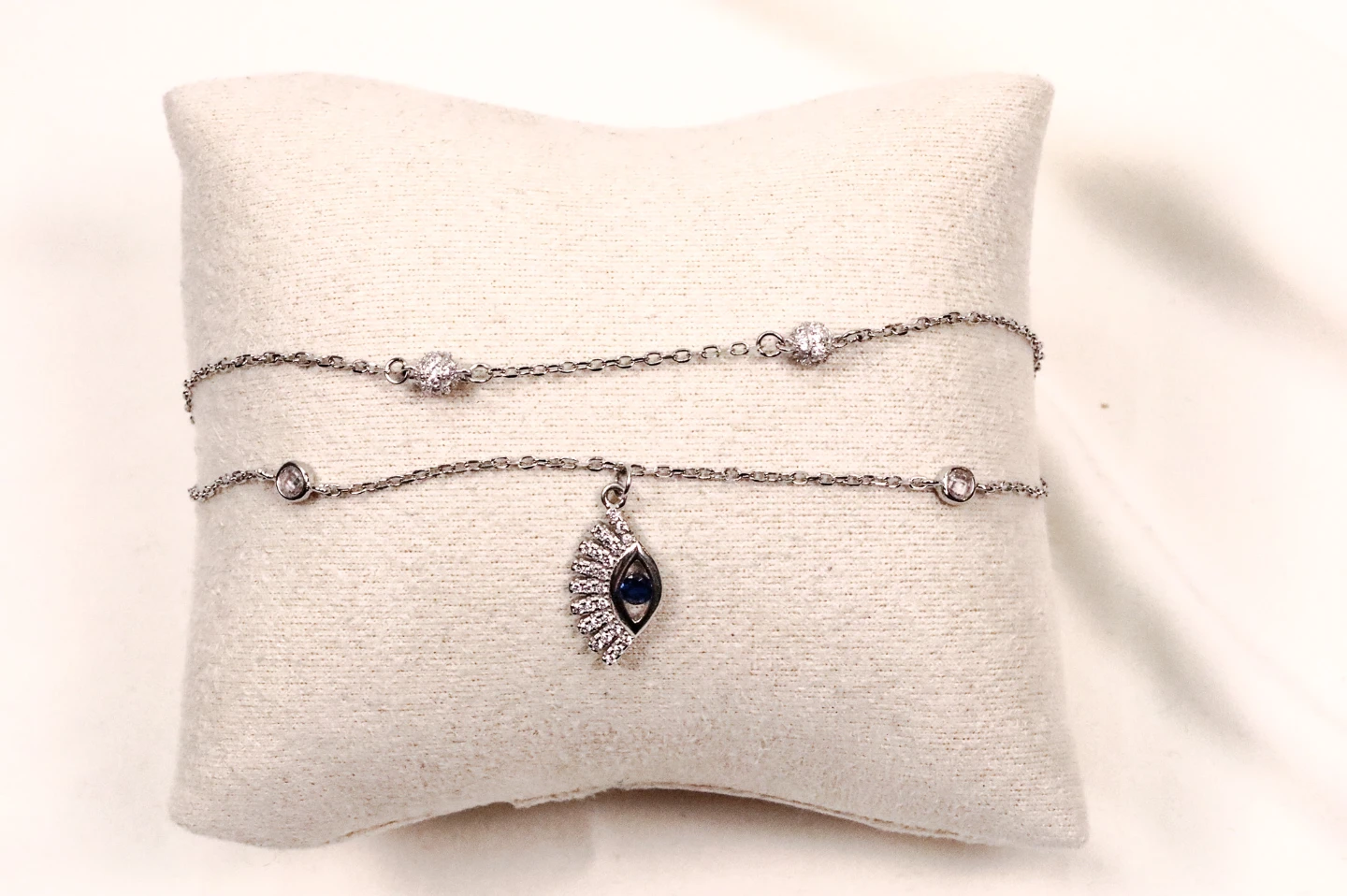 Layered Evil Eye Charm Bracelet with Rhinestones