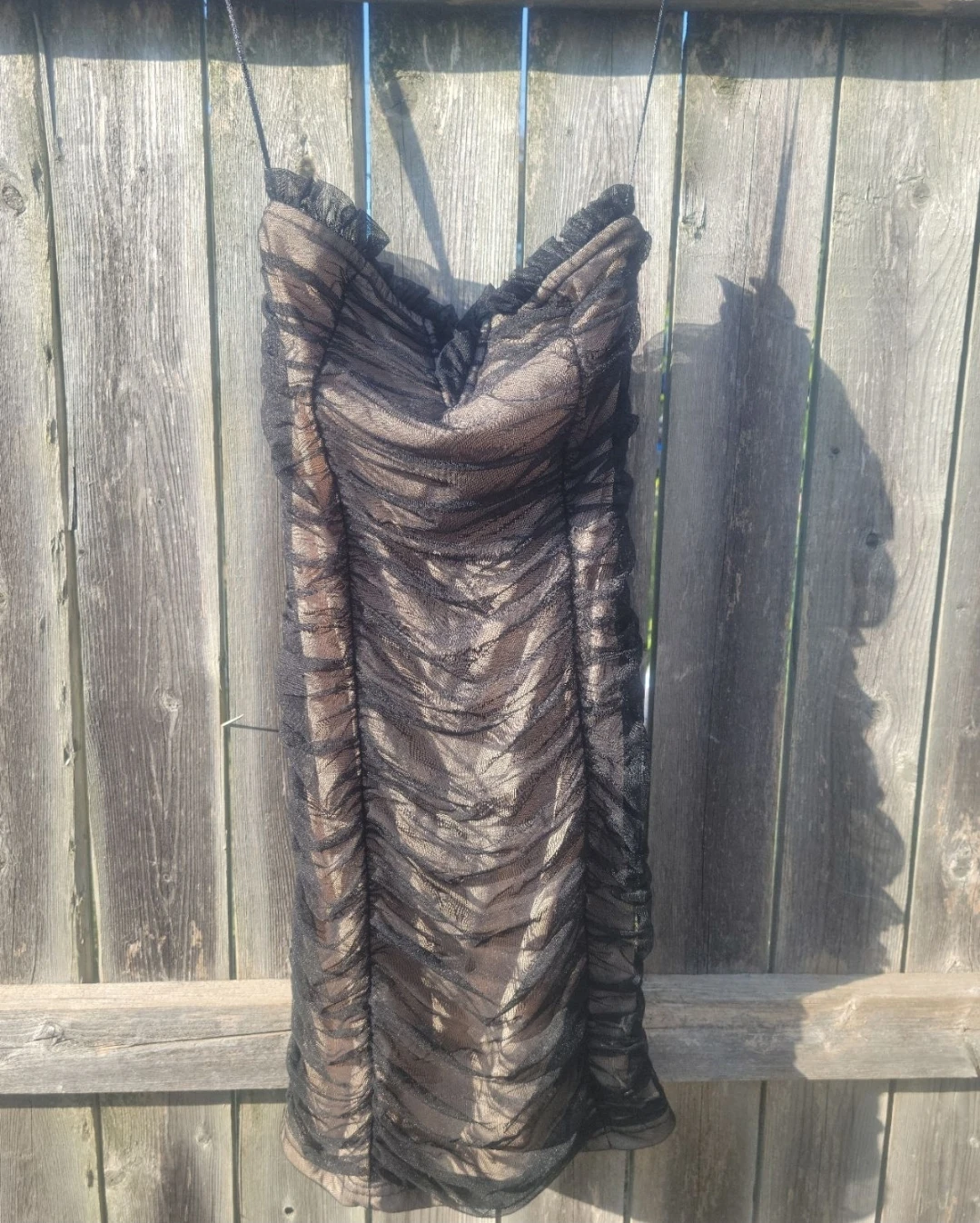 Black Ruched Strapless Dress