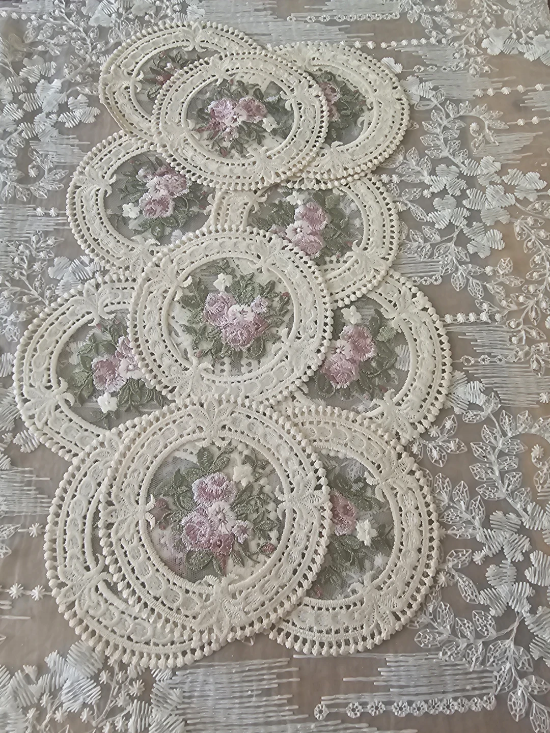 2 Sets of 6 Embroidered Floral coasters