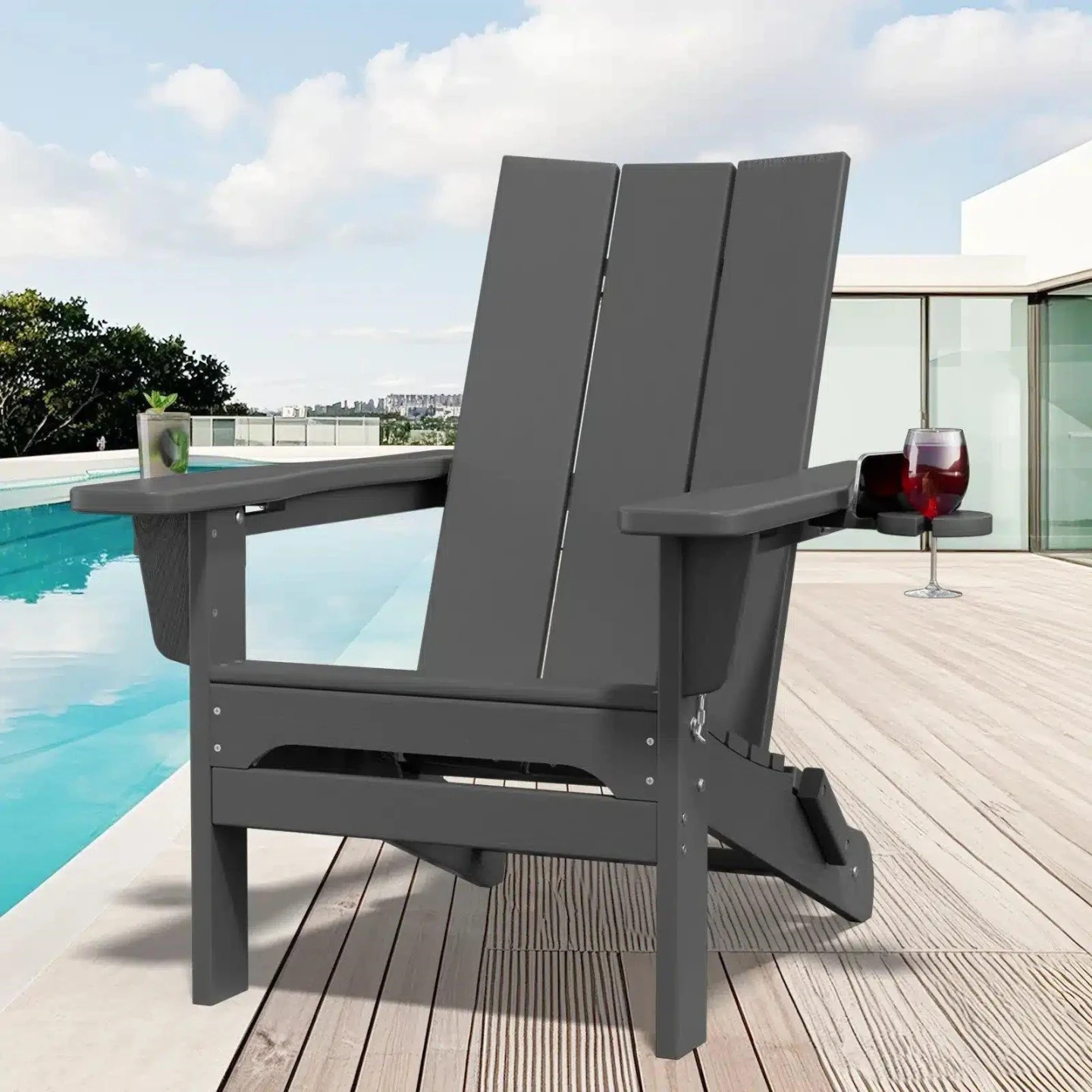 Grey Adirondack Chair with Cup Holder