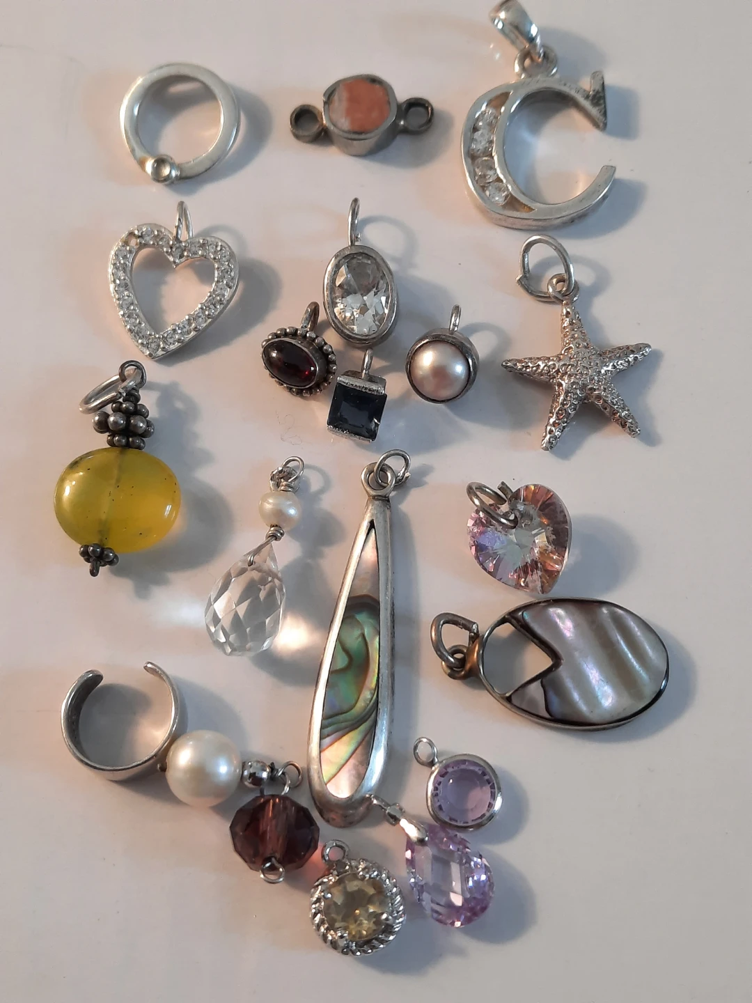 Assorted Sterling Silver Charms and Pendants with gemstones