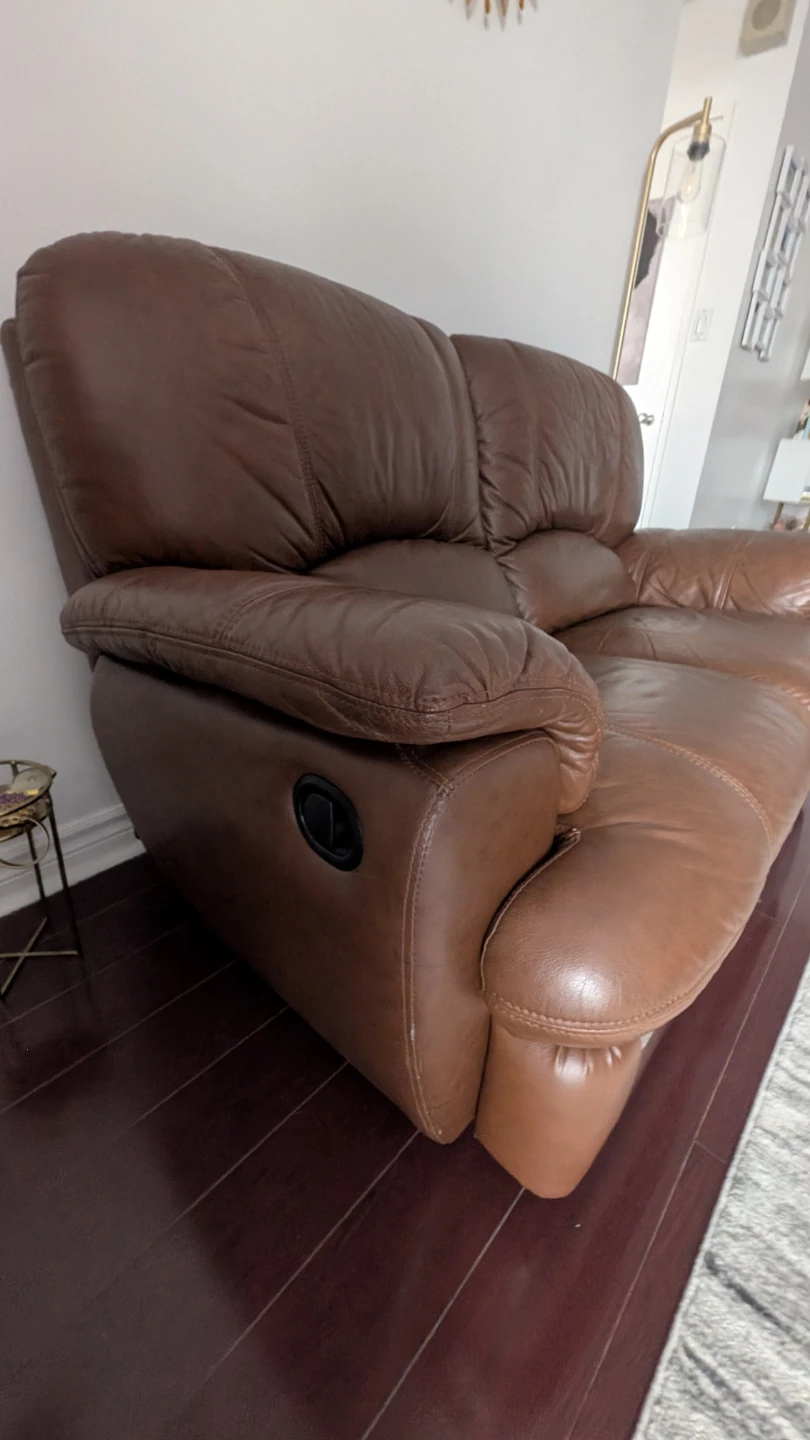 Brown Leather Double Recliner Sofa - photo 2