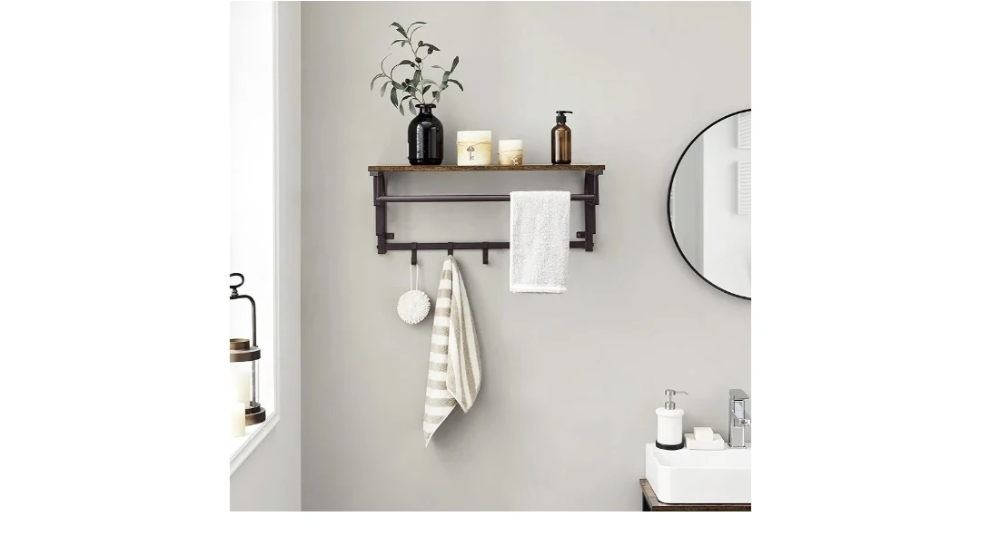 Wall Mounted Shelf with Hooks and Hanging Bar - photo 2