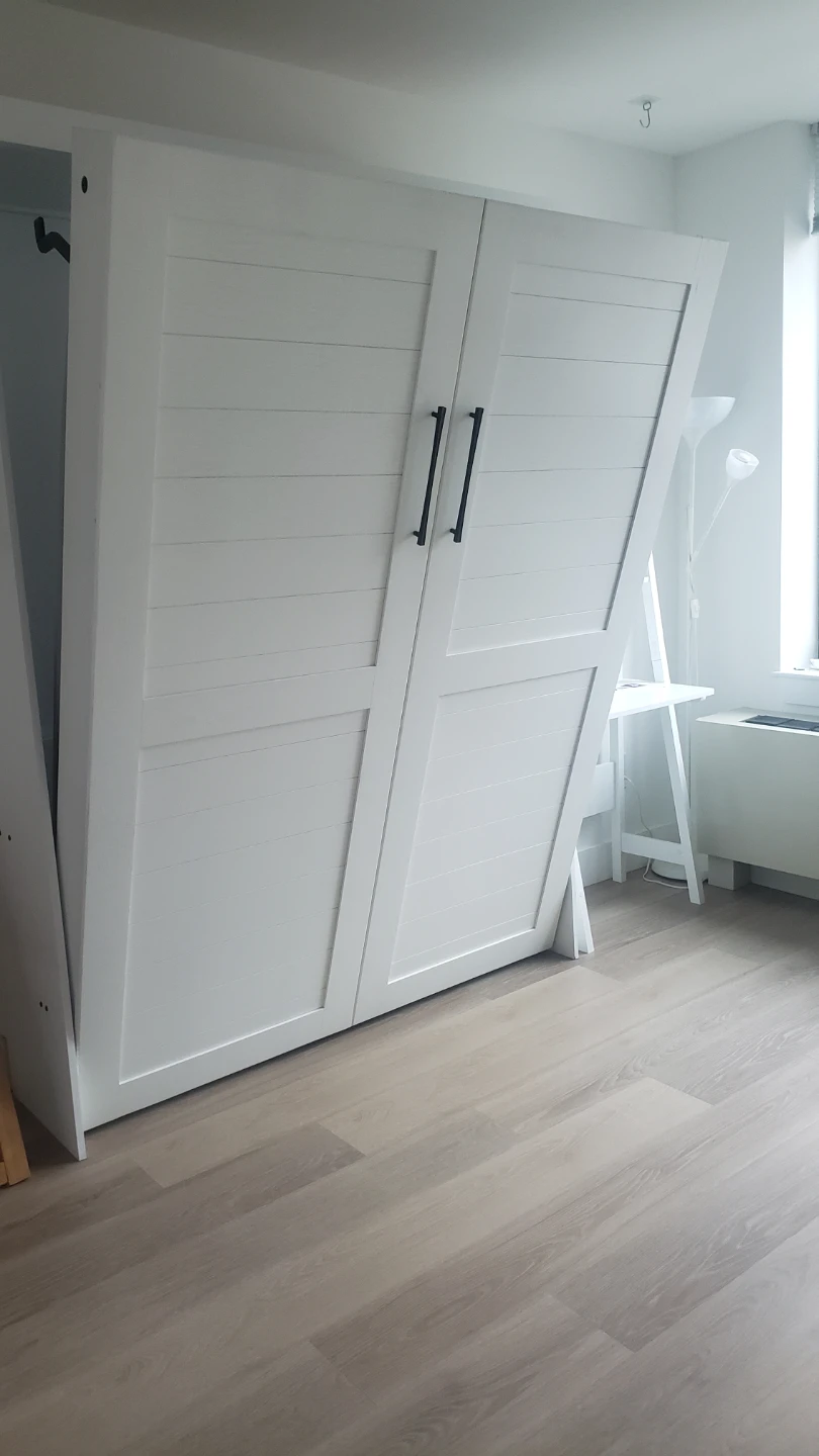 Wooden White Wall (Murphy) Bed with Queen Mattress - photo 3