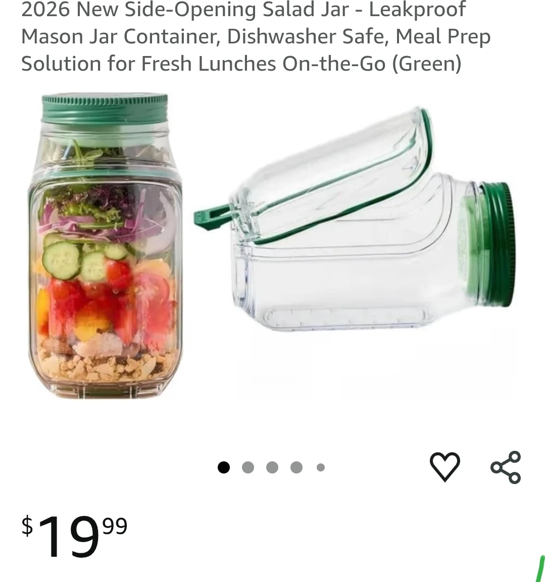 Side-Opening Salad Jar Container - Green