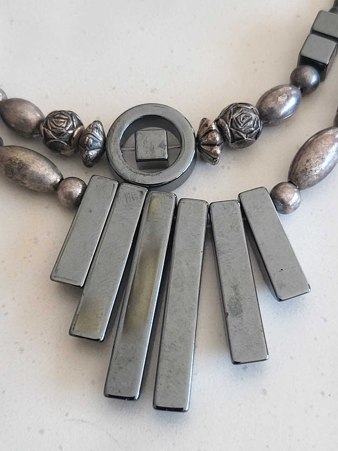 Hematite Necklace with Silver-Tone Accents