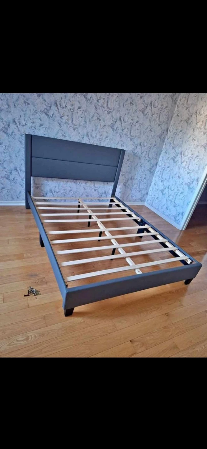 Dark Grey Queen size Upholstered Bed Frame with Slats