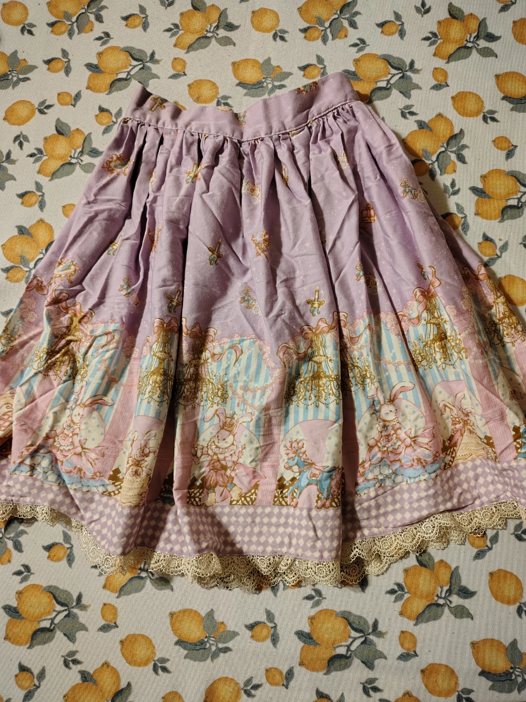 Purple Lolita Style Skirt with Bunny Print