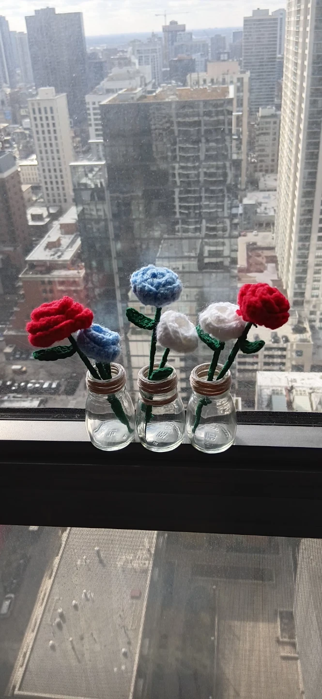 Crocheted Flowers in Mini Jars