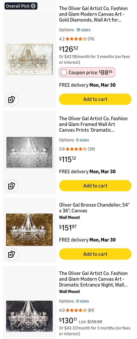 Oliver Gal Rose chandelier Canvas Wall Art Print 45"×30" - photo 4