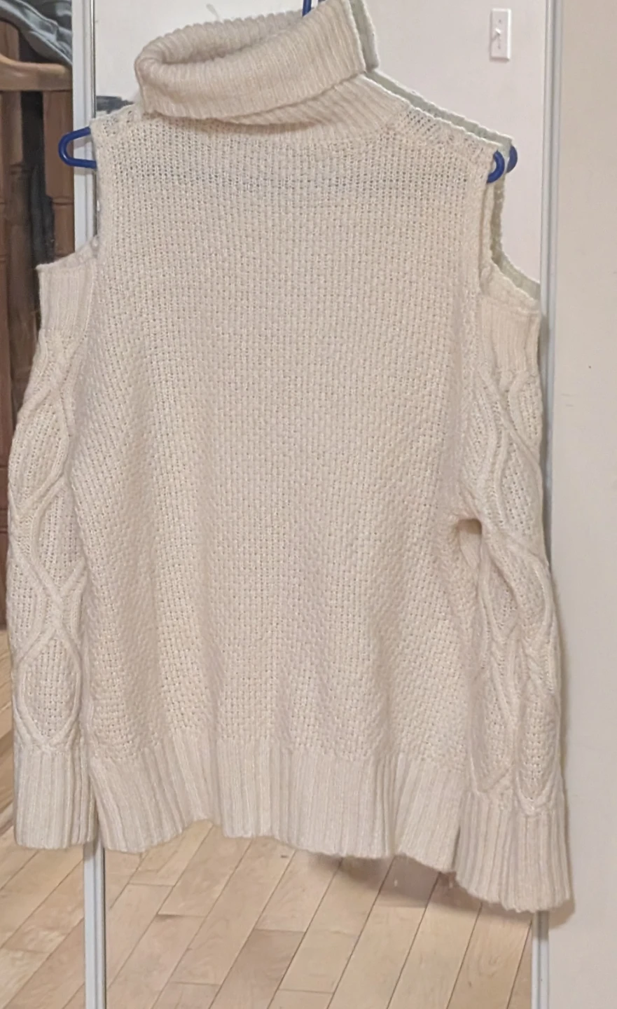 Cream Cold Shoulder Cable Knit Sweater