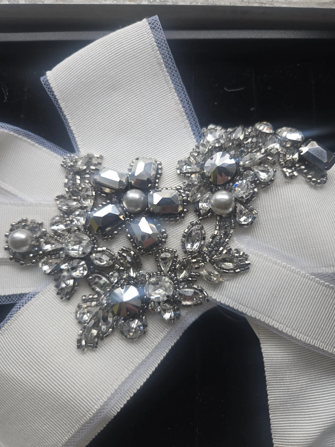 Ivory Grograin Sash with Rhinestone Embellishment - photo 2