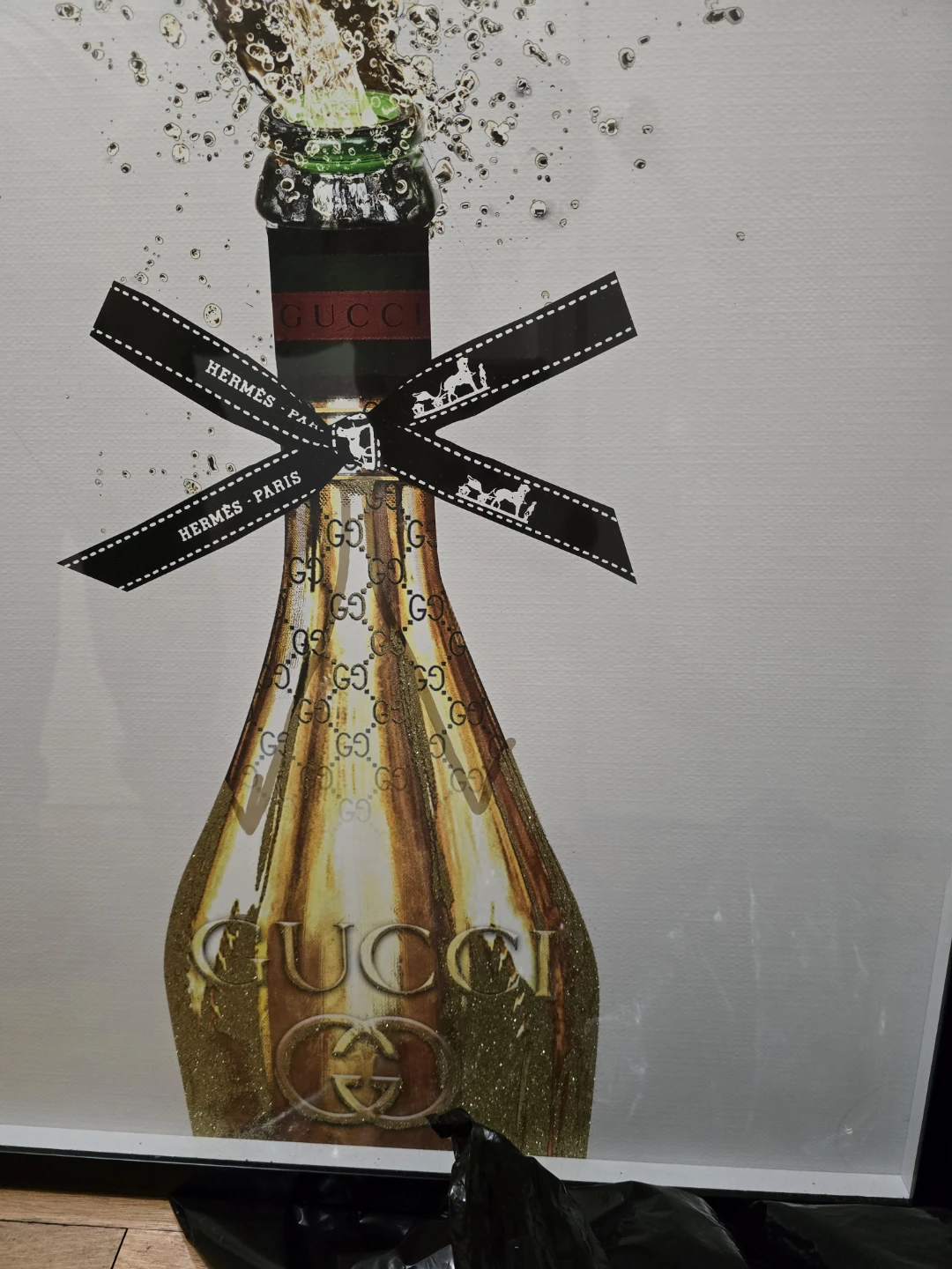 Framed Wall Art Print - Gucci Champagne Bottle Design