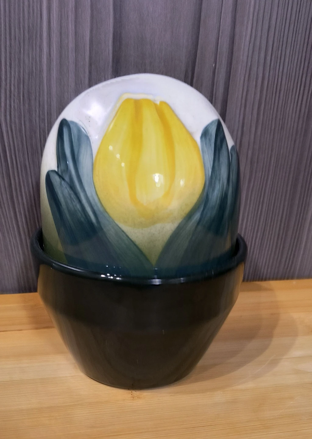 Arabia Finland Ceramic Lidded Pot w/ everlasting yellow tulip