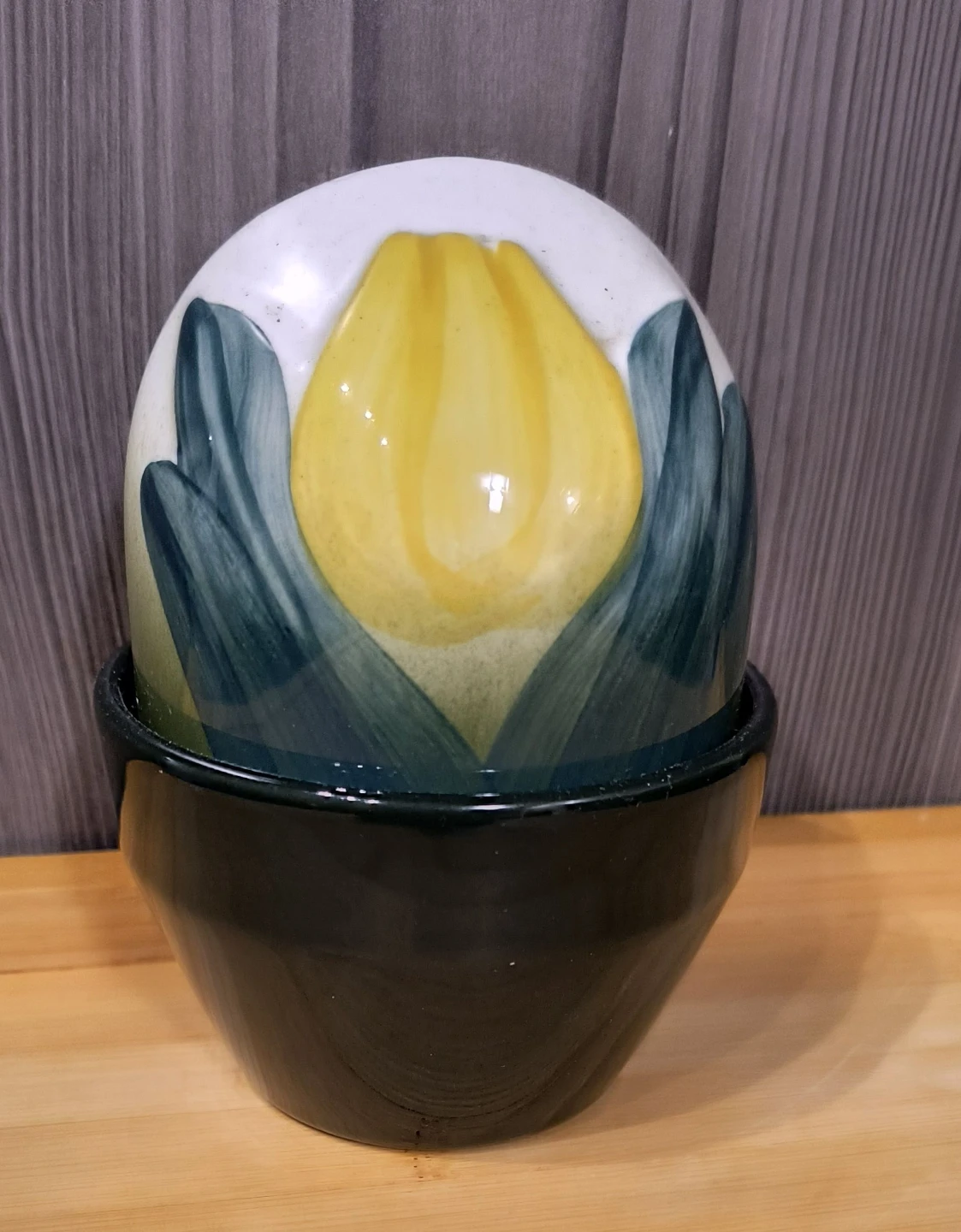 Arabia Finland Ceramic Lidded Pot w/ everlasting yellow tulip - photo 4