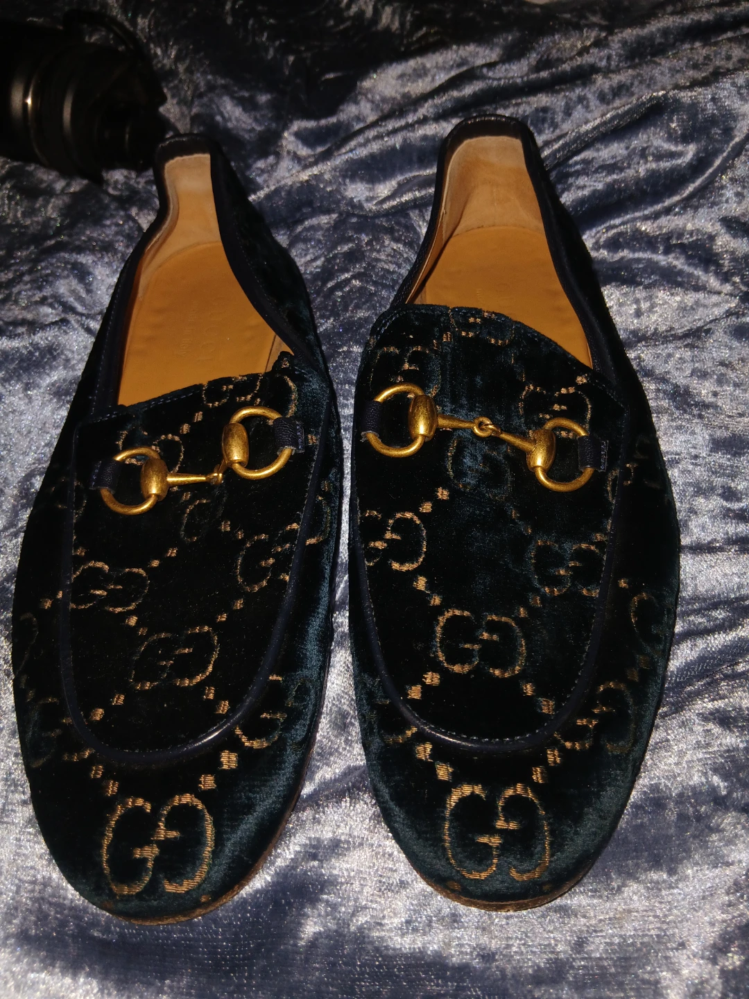 Gucci Velvet Loafers - Green GG Monogram mens size 9