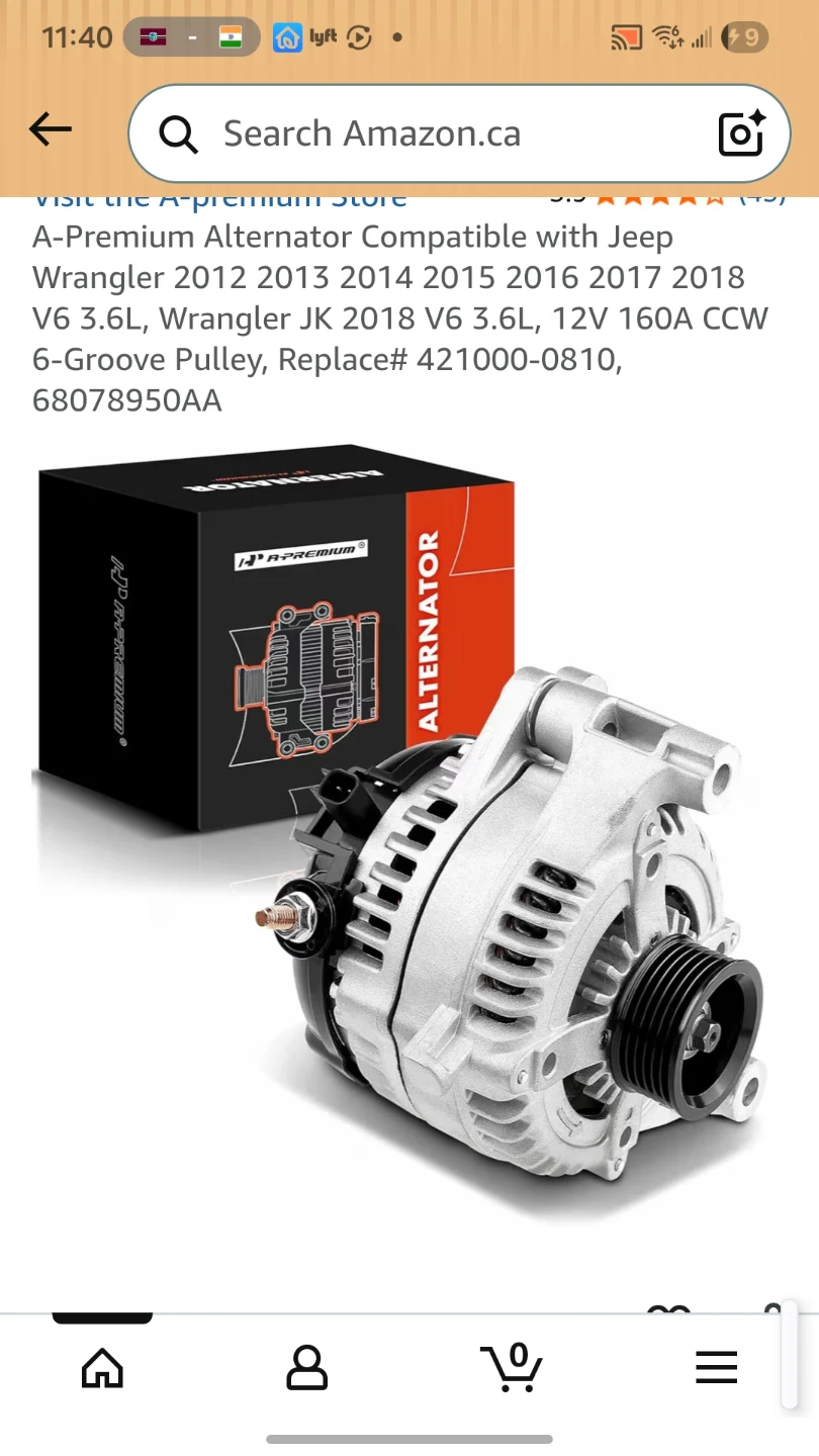 A-Premium Alternator for Jeep Wrangler 2012-2018 6.0L V6