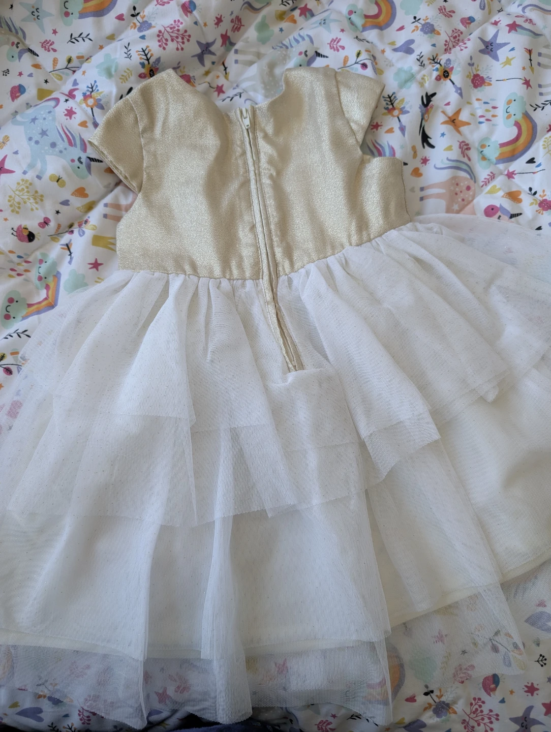Gold & White Tulle Dress with Flower Detail - photo 2