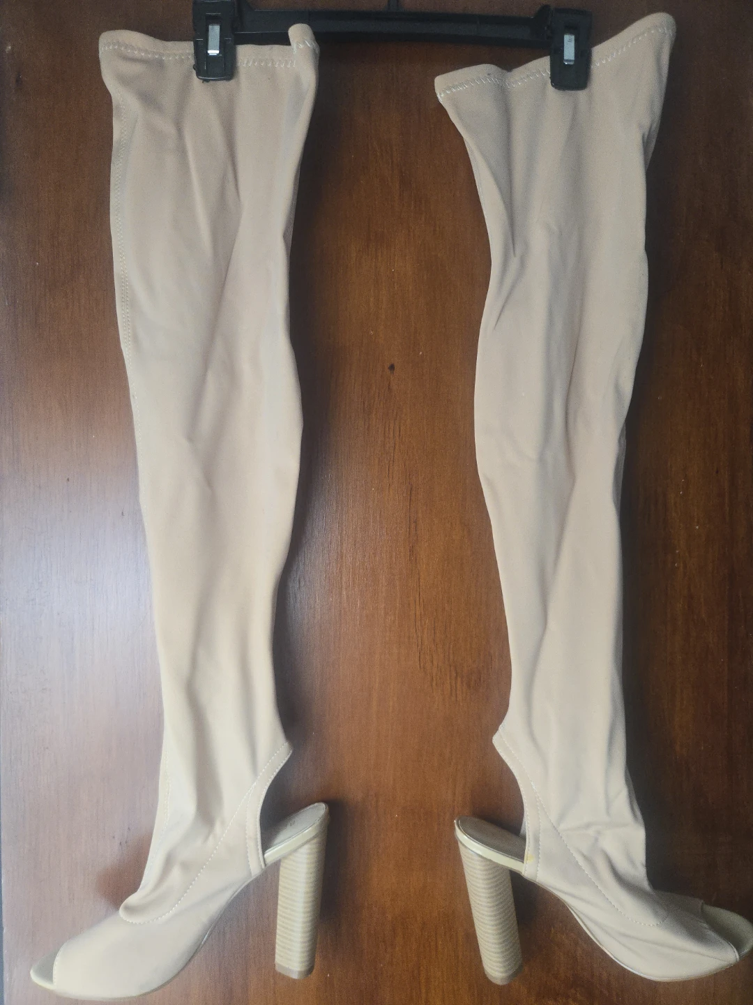 Nude Over-the-Knee Peep Toe Heeled Boots Size 38