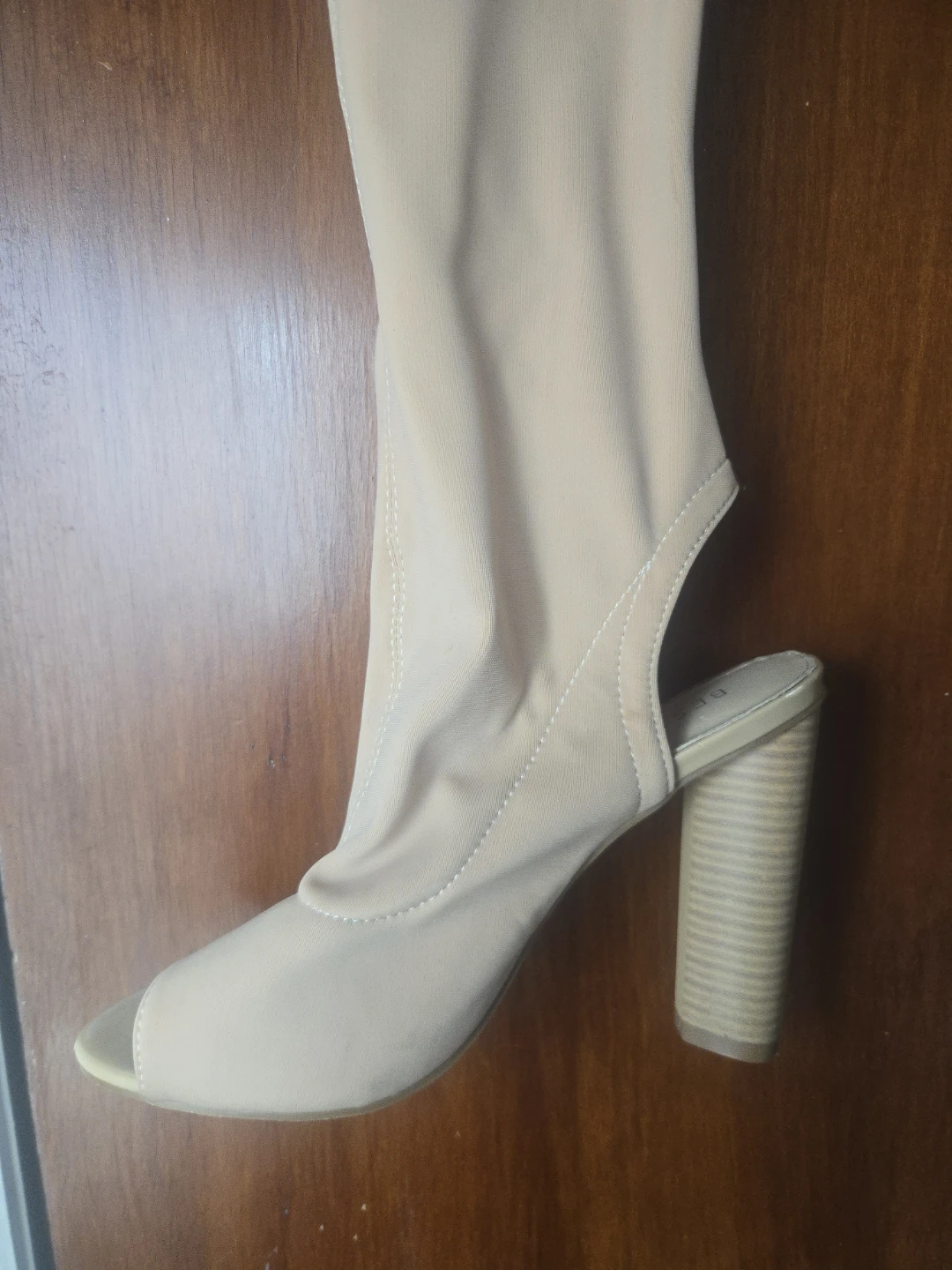 Nude Over-the-Knee Peep Toe Heeled Boots Size 38 - photo 2